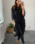 Feather look and star pattern shirt dress in Black