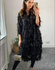 Feather look and star pattern shirt dress in Black
