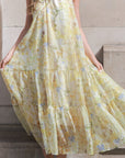 Multi floral print Organza feeling Halter neck maxi dress in yellow