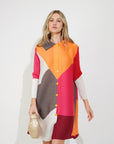 Multi color print long sleeves Blazer Dress with buttons design in yellow