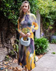 Floral Print Full Pleated Printed Top And Midi Skirt In Yellow
