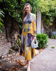 Floral Print Full Pleated Printed Top And Midi Skirt In Yellow