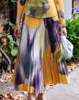Floral Print Full Pleated Printed Top And Midi Skirt In Yellow