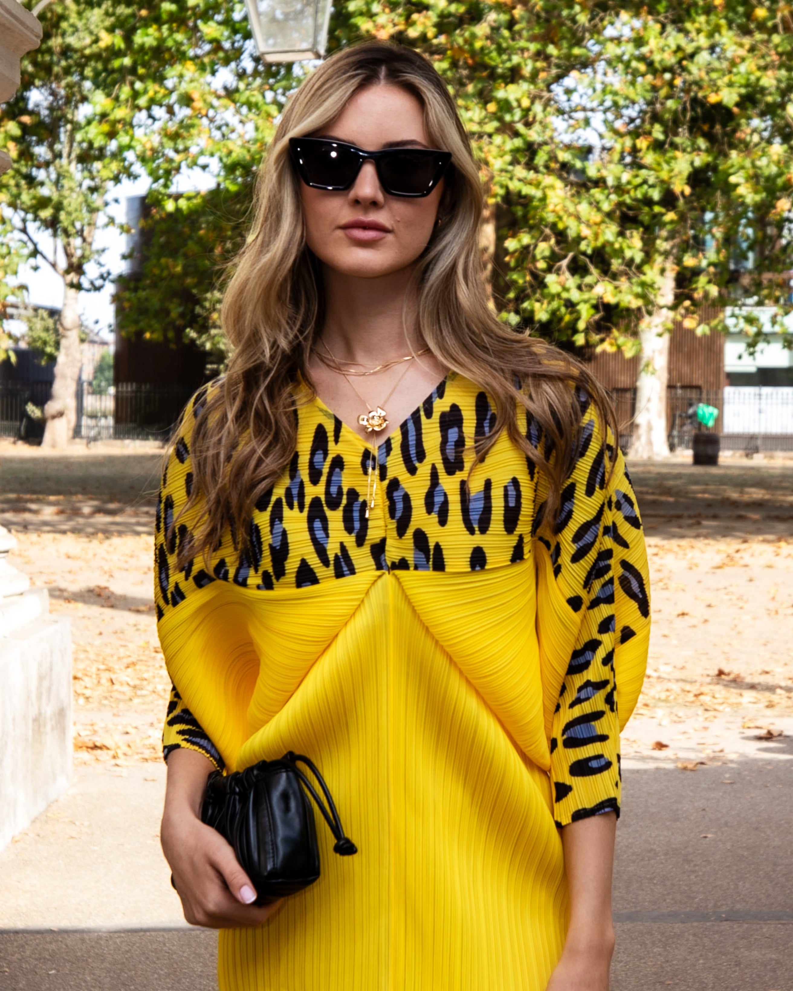 Yellow Leopard Patchwork Long Dresses Long Sleeve main image 0
