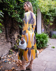 Floral Print Full Pleated Printed Top And Midi Skirt In Yellow