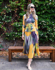 Floral Print Full Pleated Printed Top And Midi Skirt In Yellow