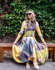 Floral Print Full Pleated Printed Top And Midi Skirt In Yellow