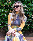 Floral Print Full Pleated Printed Top And Midi Skirt In Yellow