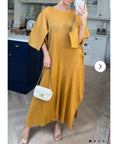 Full Length Pleated maxi dress with cap sleeves in Yellow