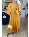 Full Length Pleated maxi dress with cap sleeves in Yellow