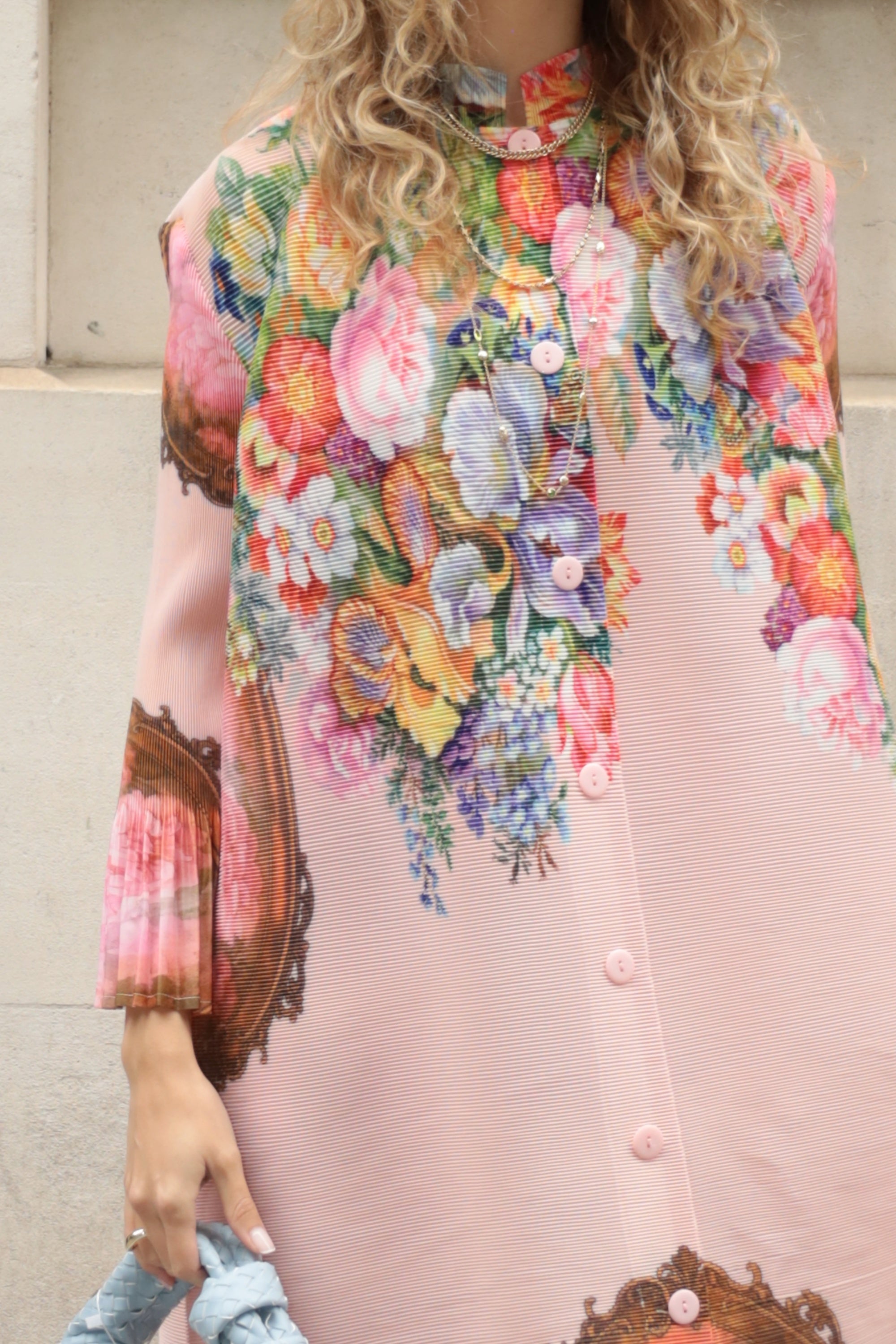 Full Pleated Floral Print Shirt And Trousers In Pink