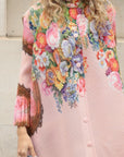 Full Pleated Floral Print Shirt And Trousers In Pink