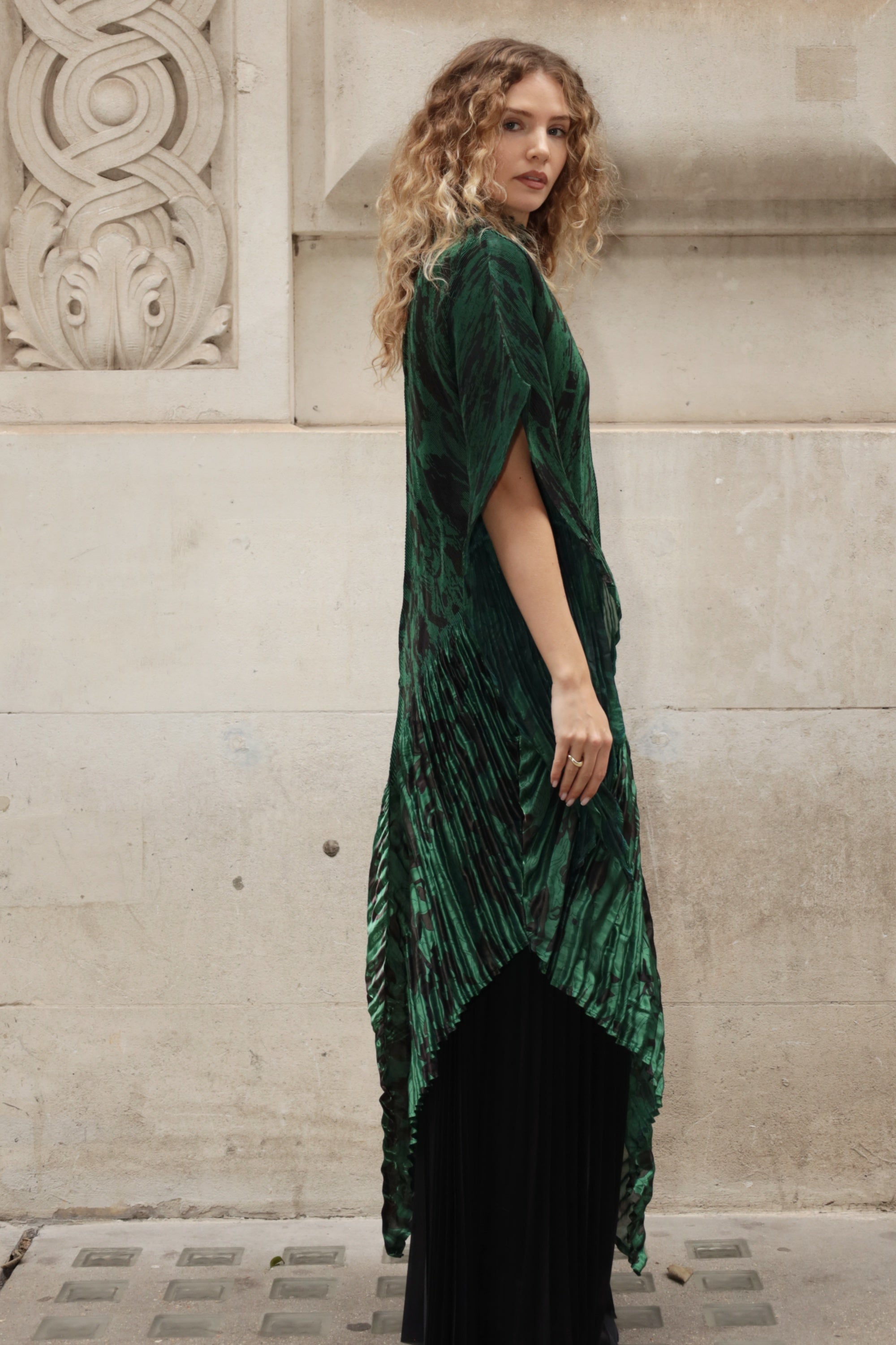 Full pleated Printed top and wide-leg trousers in Green