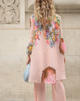 Full Pleated Floral Print Shirt And Trousers In Pink