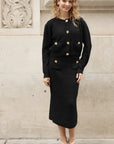 Cosy Knit Co-ords set with Floral button design in black
