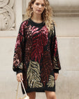 Leaves Pattern Sequin Jumper Dress In Black