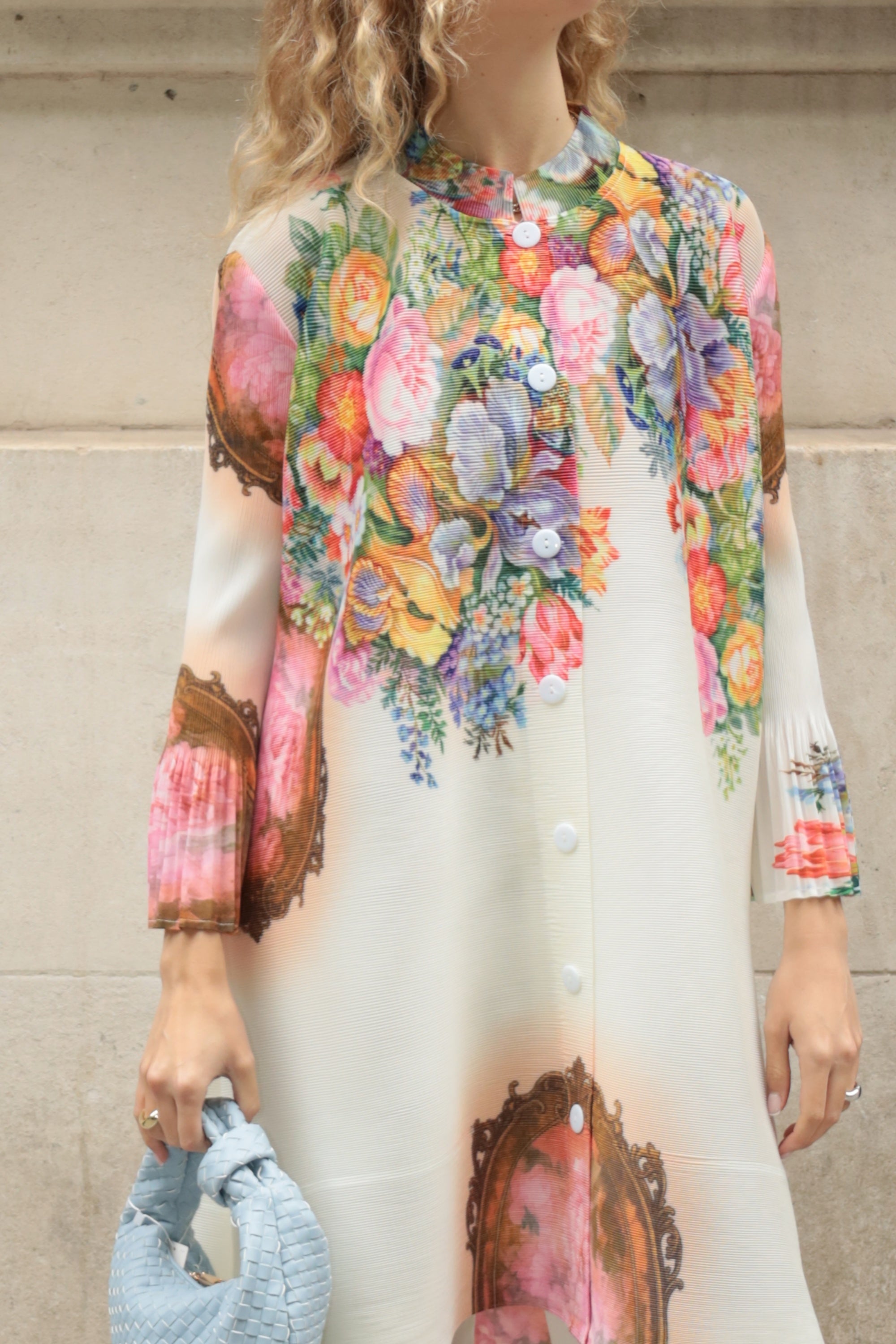 Full Pleated Floral Print Shirt And Trousers In White