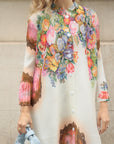 Full Pleated Floral Print Shirt And Trousers In White
