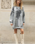 Leaves Pattern Sequin Jumper Dress In Grey