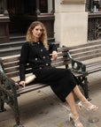 Cosy Knit Co-ords set with Floral button design in black