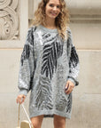 Leaves Pattern Sequin Jumper Dress In Grey