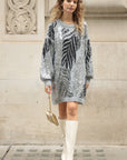 Leaves Pattern Sequin Jumper Dress In Grey