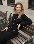 Cosy Knit Co-ords set with Floral button design in black