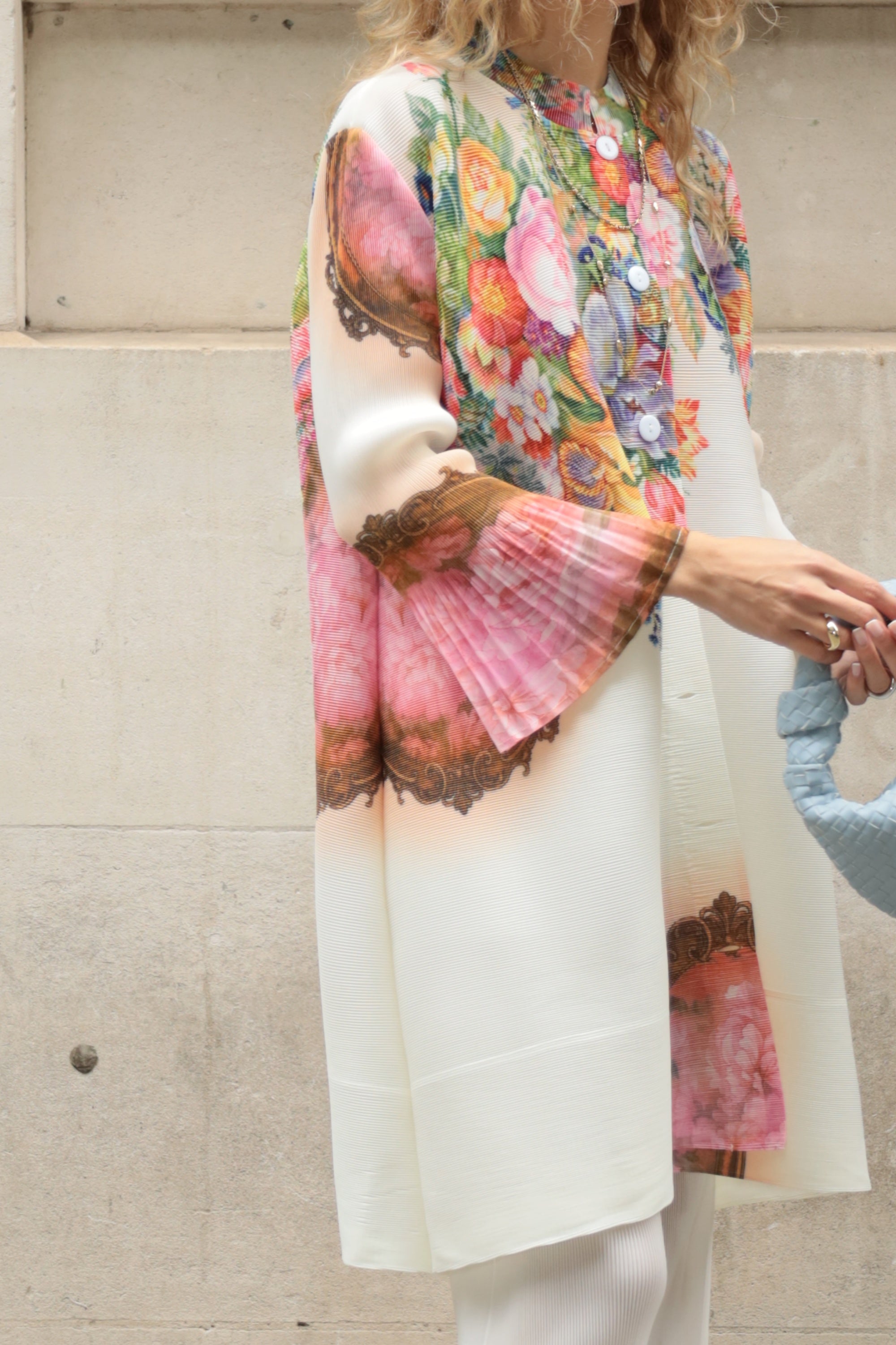 Full Pleated Floral Print Shirt And Trousers In White