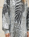Leaves Pattern Sequin Jumper Dress In Grey
