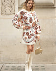 Floral Pattern Sequin Jumper Dress In Cream