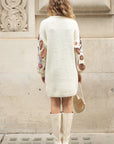 Floral Pattern Sequin Jumper Dress In Cream