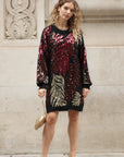 Leaves Pattern Sequin Jumper Dress In Black