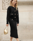 Cosy Knit Co-ords set with Floral button design in black