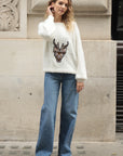 Reindeer patch embroidered fluffy jumper (White)