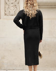 Cosy Knit Co-ords set with Floral button design in black