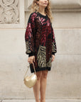 Leaves Pattern Sequin Jumper Dress In Black