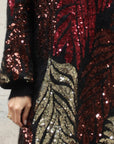 Leaves Pattern Sequin Jumper Dress In Black