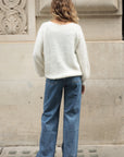 Reindeer patch embroidered fluffy jumper (White)