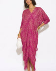 Layers Multi Fringed Tassel Pleated Midi Dress in Purple