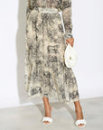 Animal and Forest Scarf print Shirt and Midi Skirt Co-ords in Black