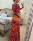 Floral Print Chiffon Wrap Maxi Dress (Red Print)