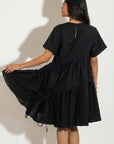 Asymmetry with adjustable ties design cotton blend dress in Black