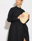 Asymmetry with Elasticated design cotton blend shirt dress in black
