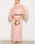 Pleated long dress with organza pleated cape sleeves in Light Pink