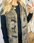Belt fasten long Faux Fur Gilet (Brown)