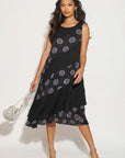 polka dot print contrast layer linen dress