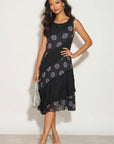polka dot print contrast layer linen dress