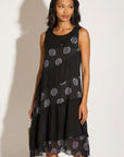 polka dot print contrast layer linen dress