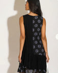 polka dot print contrast layer linen dress