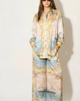 Ocean Treasure Print Shirt & Wide-Leg Trousers Suits In Yellow
